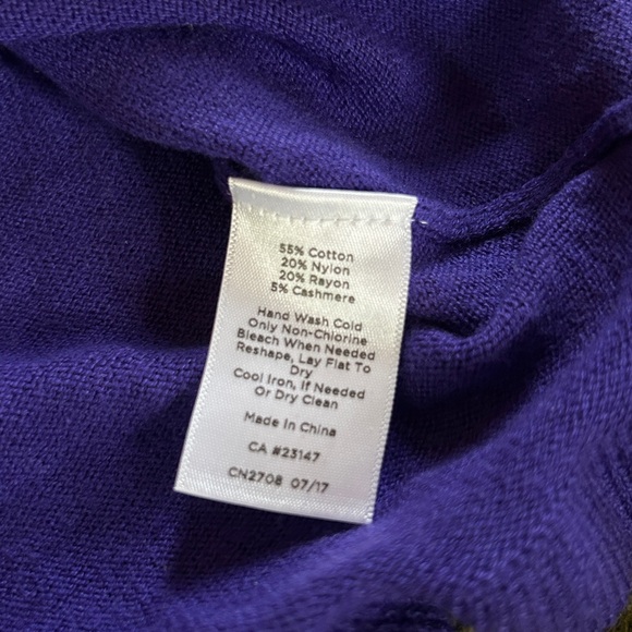 Talbots Purple-Blue Ruffle Trim Lightweight Cotton Cashmere Blend Sweater, Sz S - Picture 3 of 4
